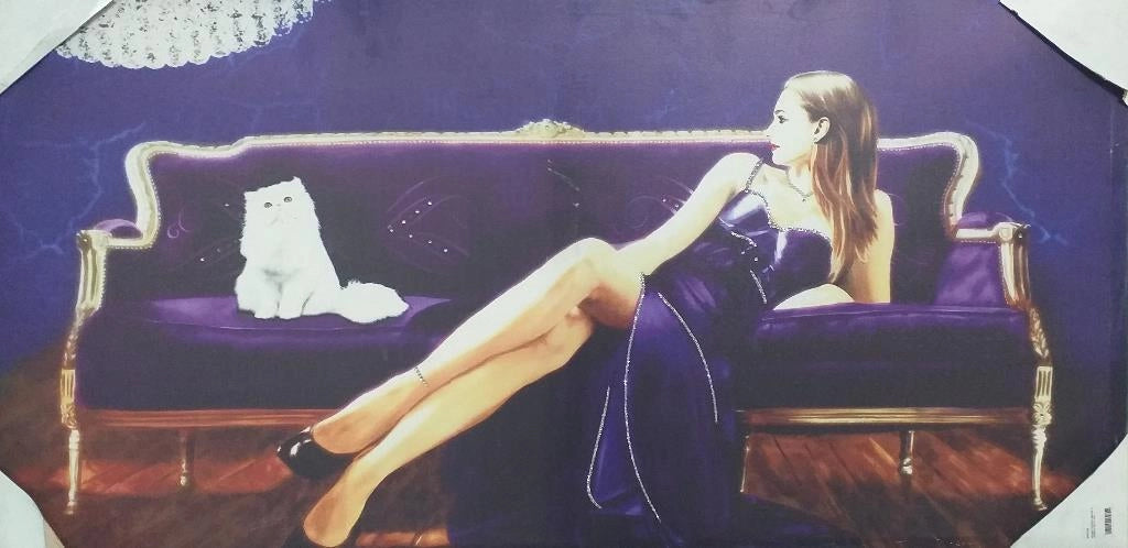 Quadro da Parete Dipinto Medio Donna su Divano con Strass 50 x 100 cm