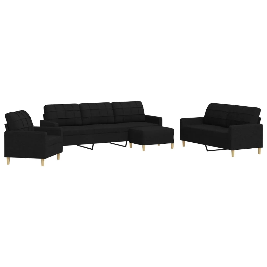 vidaXL Set di Divani 4 pz con Poggiapiedi Nero in Tessuto