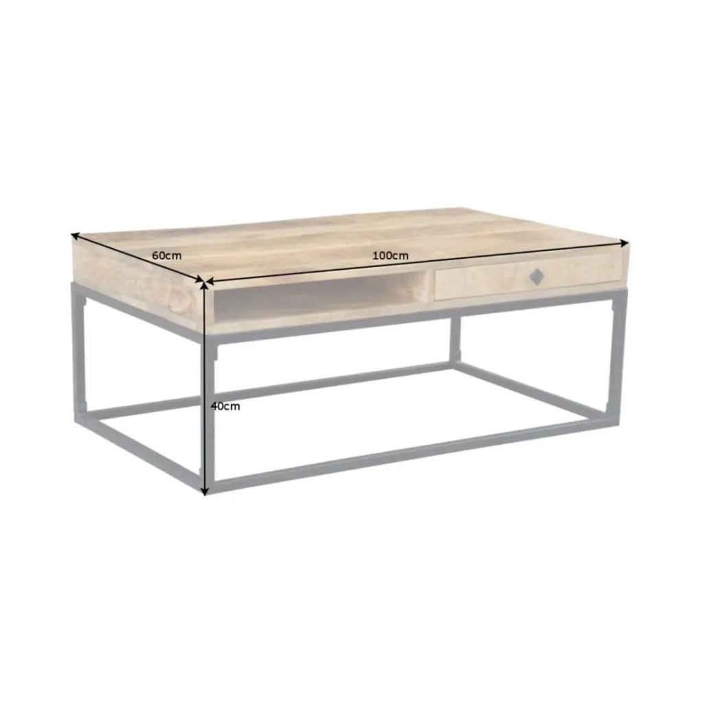 Tavolino LODEN 100 cm in legno massiccio di mango con vani contenitori e metallo nero - stile industriale