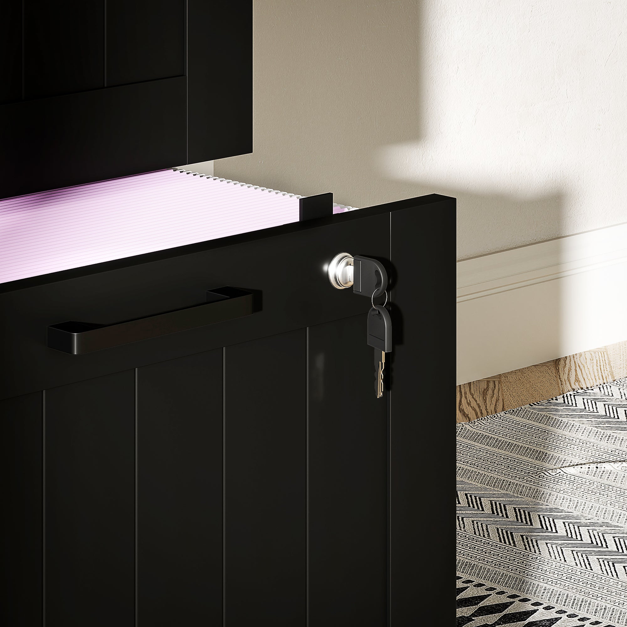 Cassettiera Portadocumenti a 4 Cassetti 40x40x131 cm 2 Serrature in Legno Nero