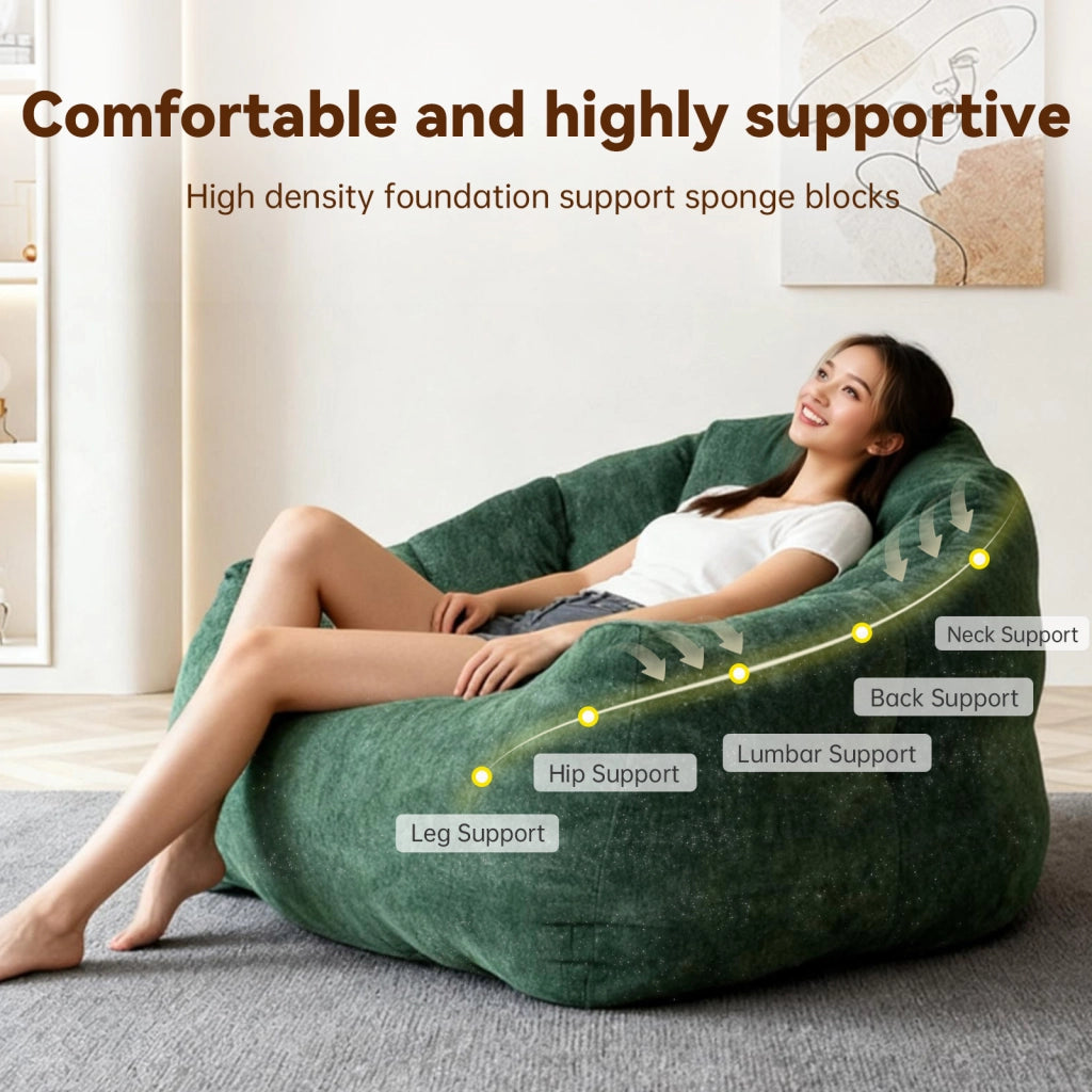 Poltrona pouf rotonda con supporto ergonomico e seduta avvolgente per relax da interno in flanella - verde