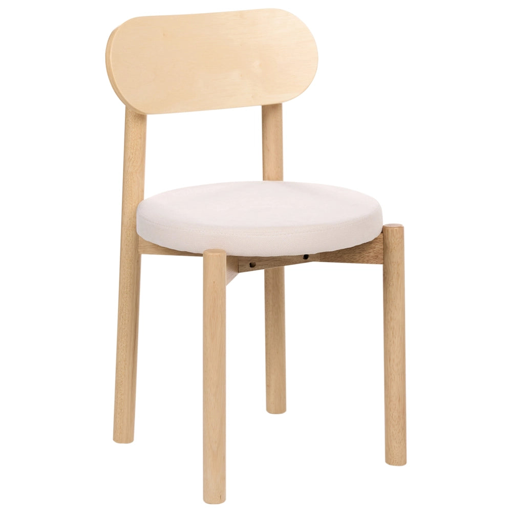 Set di 2 sedie da pranzo in tessuto beige chiaro con struttura in legno di gomma marrone chiaro senza braccioli in stile scandinavo