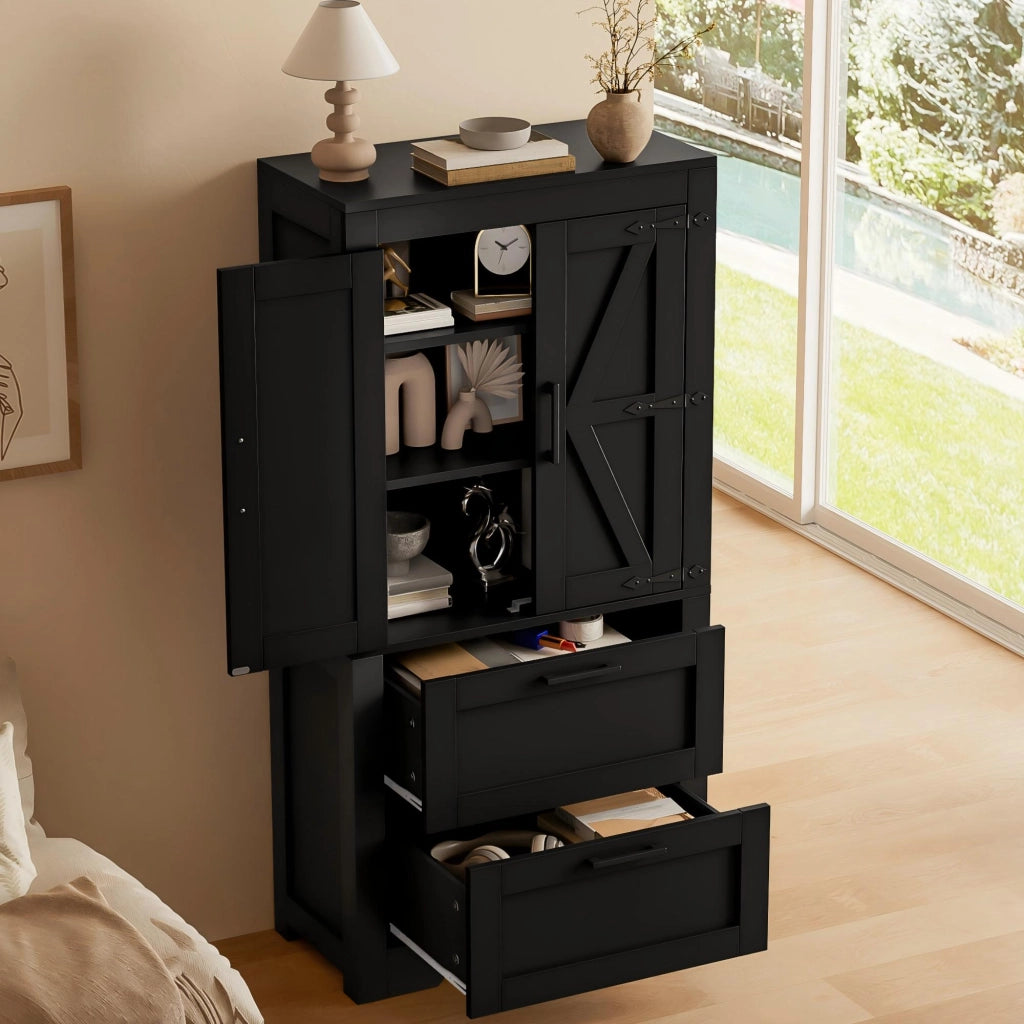 Credenza con 2 cassetti e ripiani regolabili - per cucina e soggiorno - in MDF - 60x30x128 cm - nero