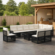 Set Divano da Giardino 11 pz Nero e Bianco Crema polyrattan 3436651