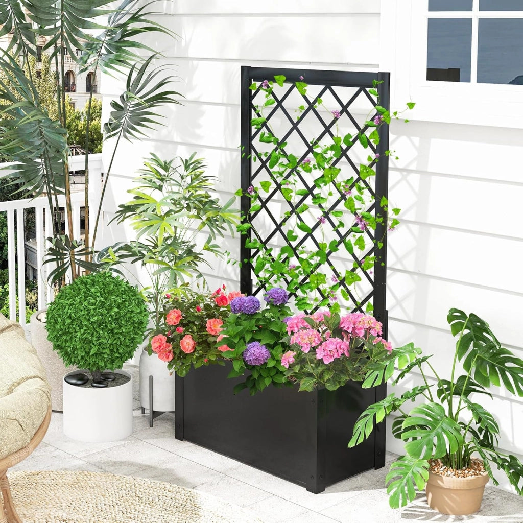 Letto da Giardino Rialzato con Traliccio, Fioriera in Metallo per Piante Rampicanti, Verdure, Viti e Fiori, Aiuola Elevata per Piante Esterno per Patio, Giardino e Balcone
