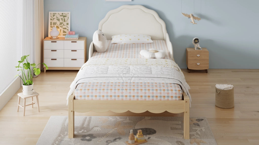 Letto imbottito per bambini 90x200 cm in legno beige