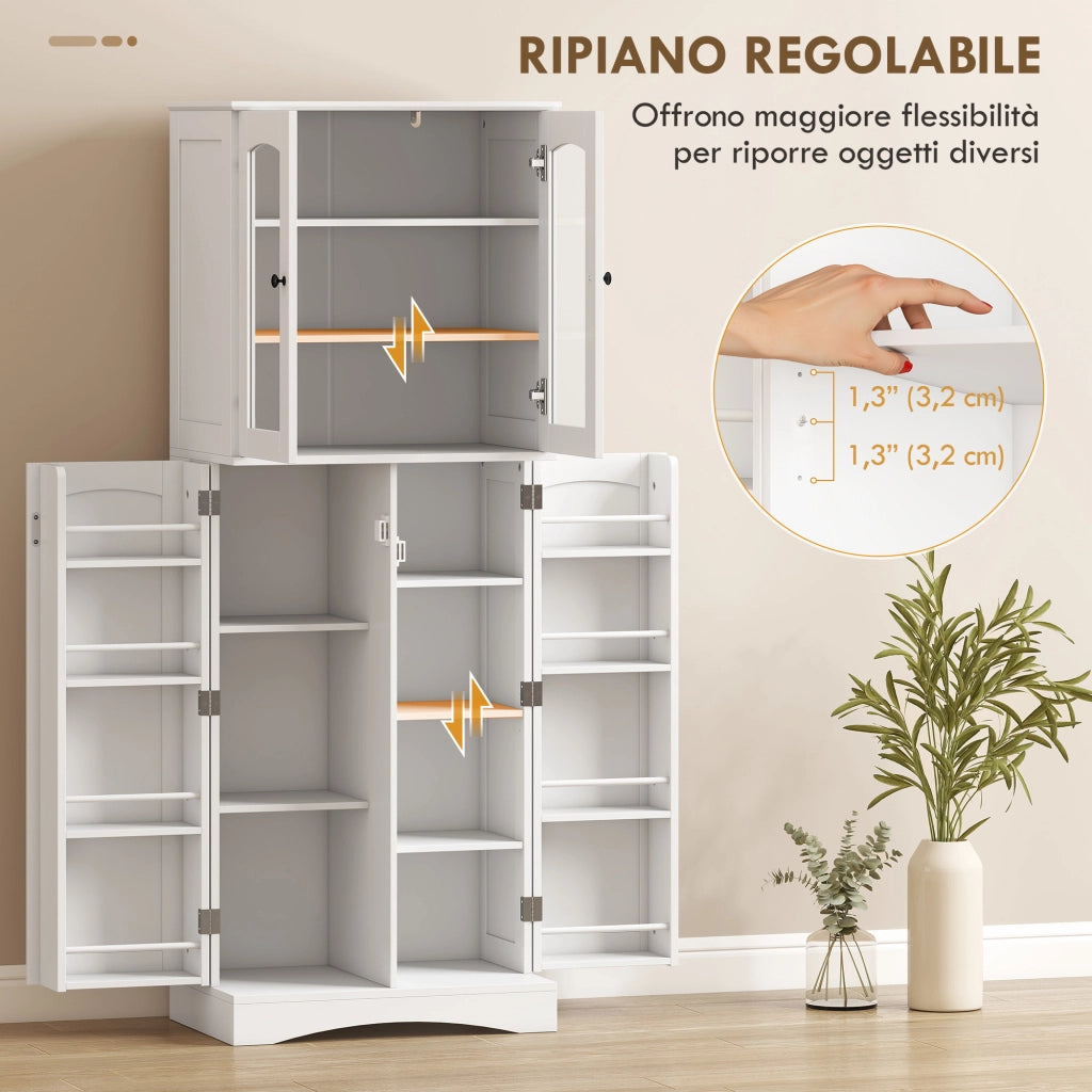 Mobile Dispensa 162 cm. Credenza Cucina. Ante Soft-Close Acrilico. Ripiani. Bianco.