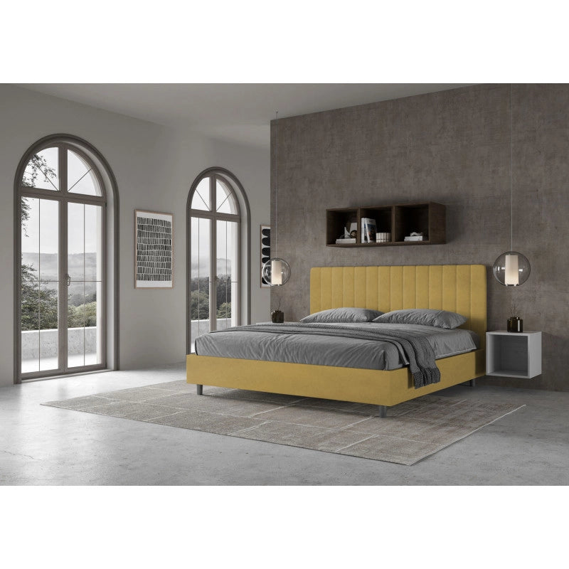 Letto imbottito Matrimoniale 200x200 cm Agueda - Con rete,Microfibra,Ocra