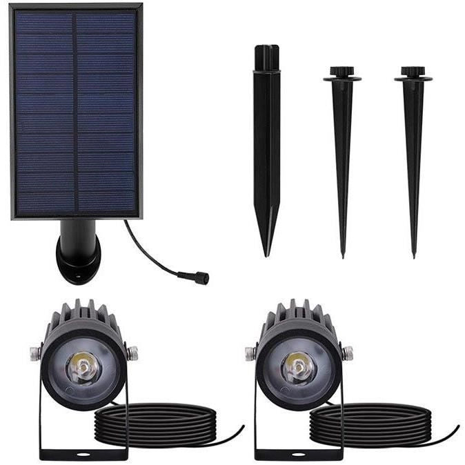 Doppi faretti solari 2 in 1 da attaccare o fissare - LUMISKY - ROUNDY - H27 cm - LED bianco freddo
