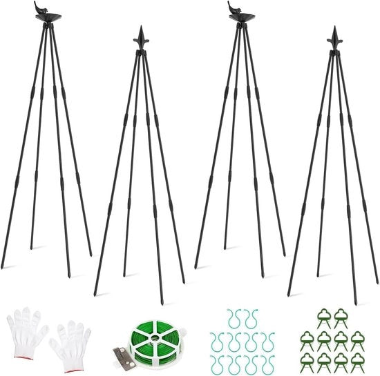 Set di 4 obelischi per giardino per piante rampicanti con rete metallica per supporto