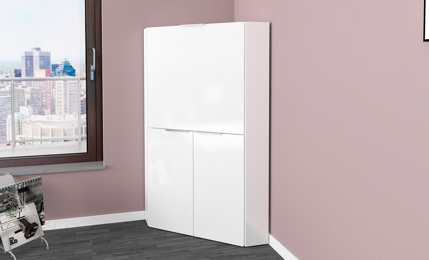 Scrivania Angolare 70x35x140 cm Dalia Bianco Lucido