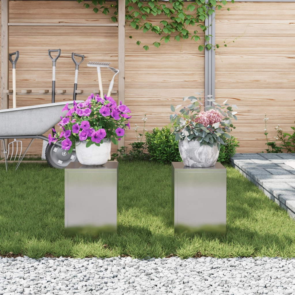 Supporti per Piante da Esterno Pilastro 2 pcs 24x24x35 cm Acciaio Inossidabile