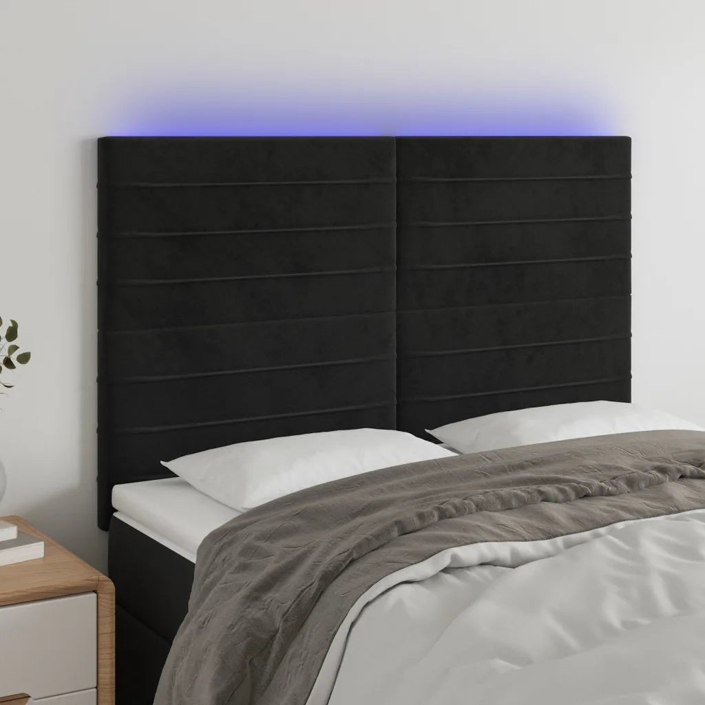 Testiera | Testata a LED Nera 144x5x118/128 cm in Velluto