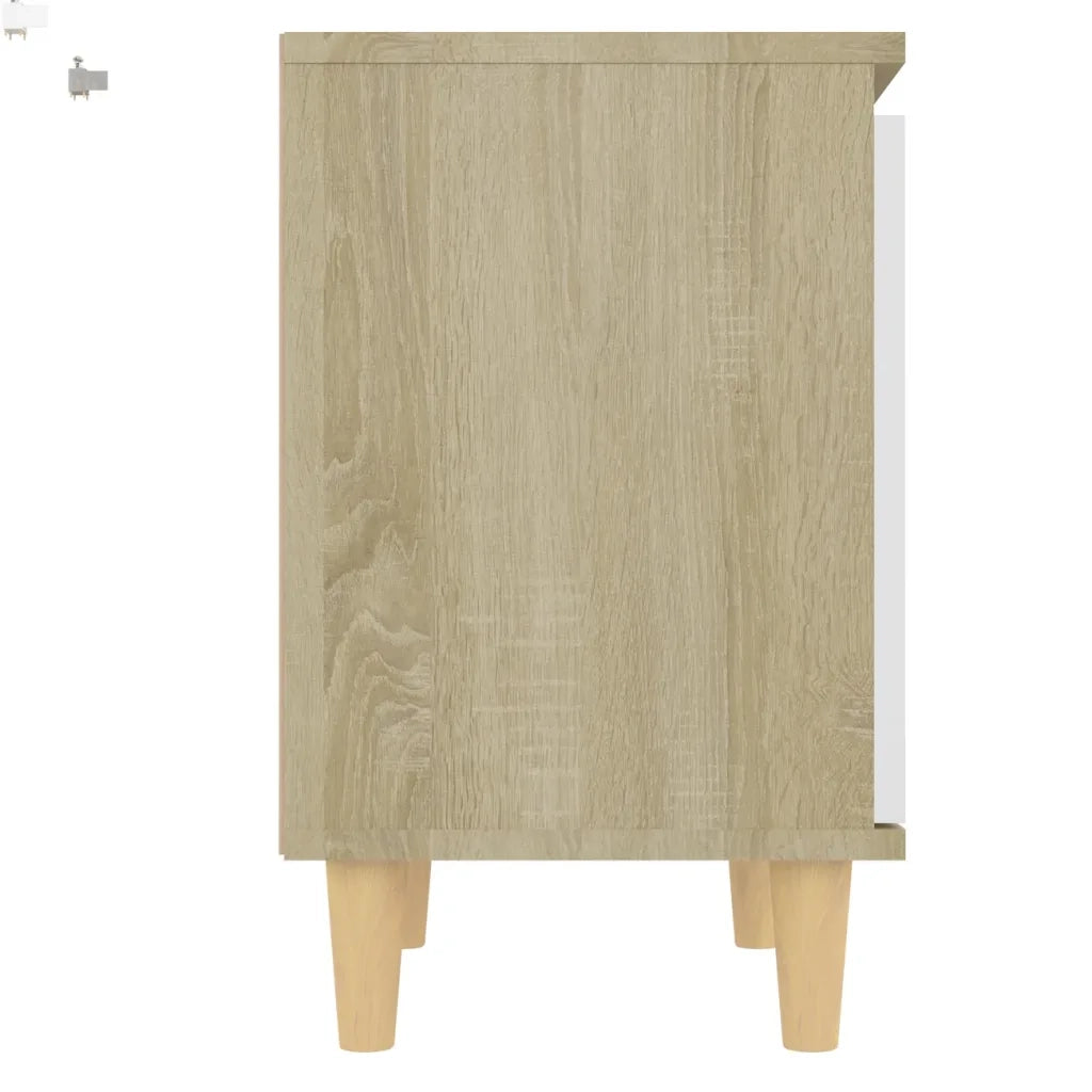 Comodini Gambe Legno Massello 2pz Rovere Sonoma Bianco 40x30x50 805826