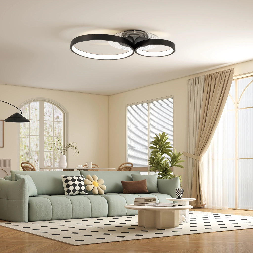 Plafoniera LED Moderna a 3 Anelli 59x8x7,4 cm Potenza 40W in Alluminio e Acrilico Nero