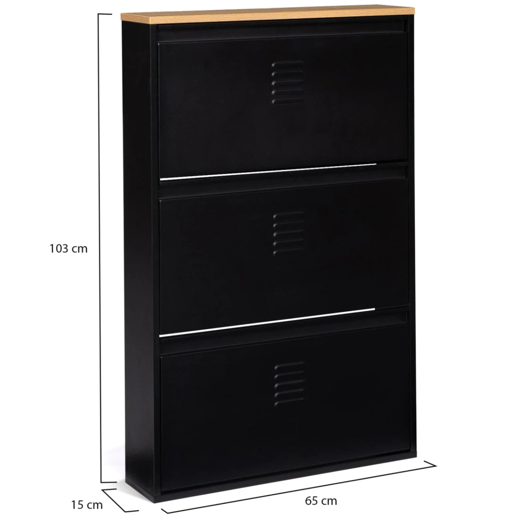 IDMarket - Scarpiera con 3 ante metallo nero design industriale ESTER