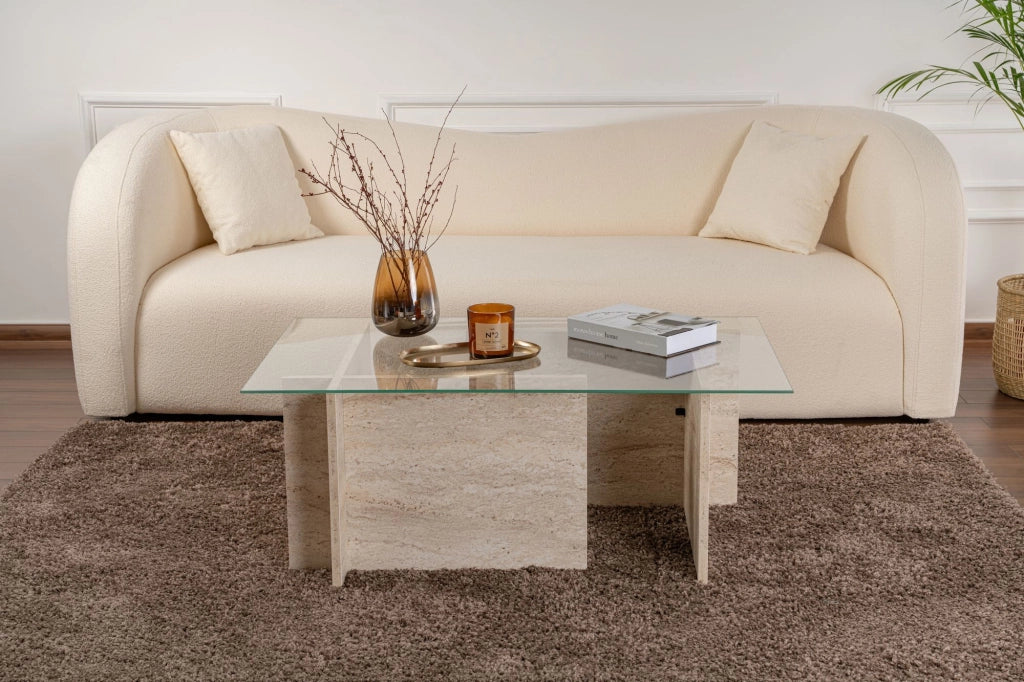 Tavolino in legno "Vetrino" - 105 x 65 x 40 cm - Travertino
