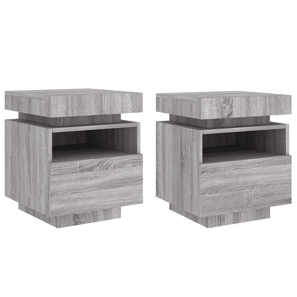 Set di 2 Comodini | Armadio da Notte | Mobiletto da notte con Luci LED Grigio Sonoma 40x39x48,5 cm