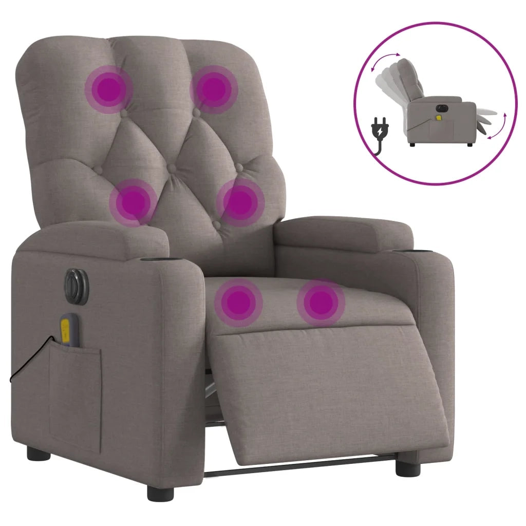 Poltrona Massaggiante | Sedia Relax Reclinabile Elettrica Tortora in Tessuto