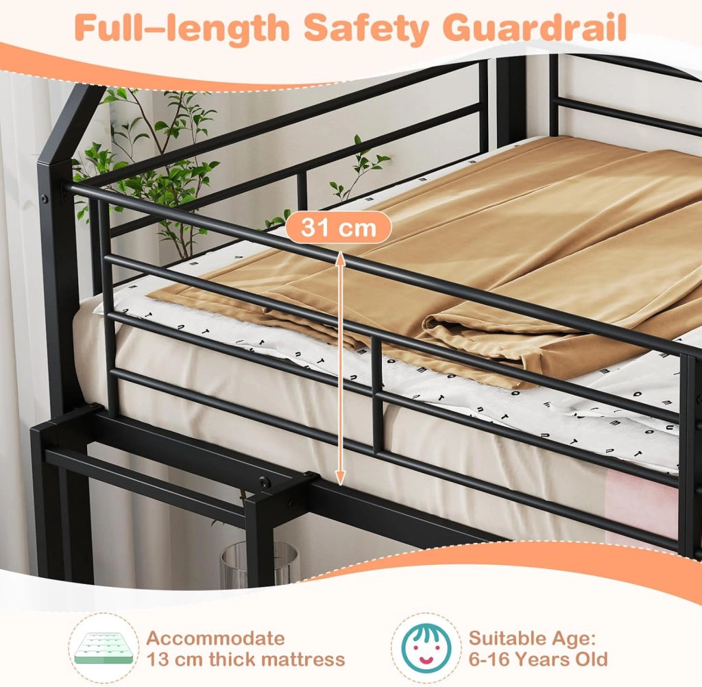 GIANTEX Letto a Castello per Bambini 90 x 200 cm, Letto a soppalco con Scivolo e Scala a 3 gradini, Struttura in Metallo con Barriera di Sicurezza e Conservazione, Senza Materassi (Bianco)
