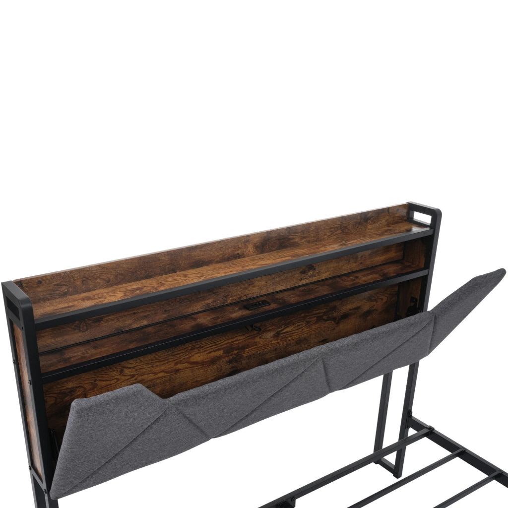 Letto matrimoniale 160x200 cm in lino grigio con LED; USB-C; cassetti e materasso