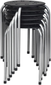 Set di 6 Sgabello Tondo Impilabile in Metallo, Sgabello Cucina Basso per Bambini Adulti, Sgabelli da Bar Casa Ufficio Aule, 30 x 30 x 44,5 cm (Nero + Grigio)