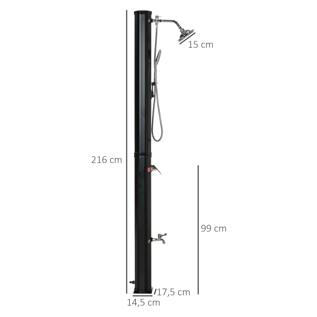 Doccia Solare da Giardino 35L ¨C zephmum ¨C 2 Gettoni, Nero 17.5x14.5x216 cm