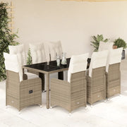 Set BistrÃ² da Giardino 9 pz con Cuscini in Polyrattan Marrone