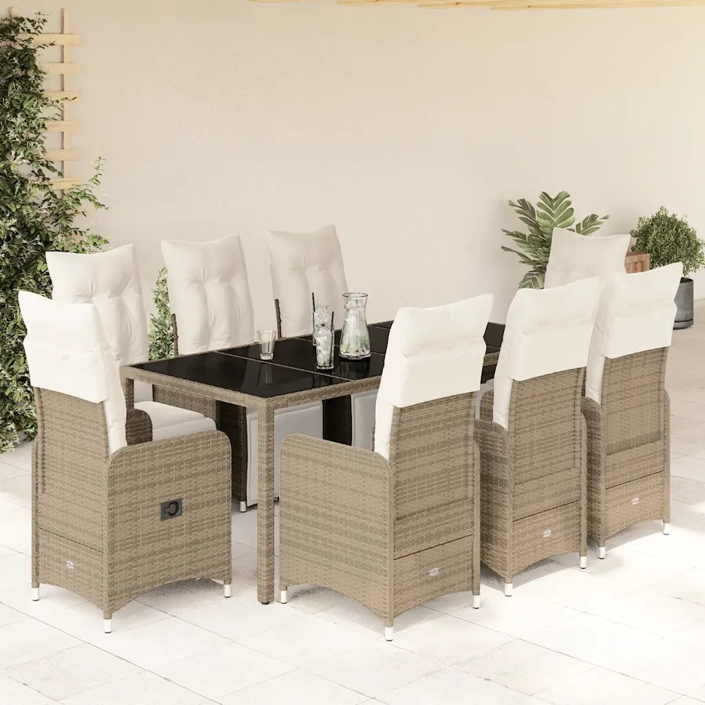 Set BistrÃ² da Giardino 9 pz con Cuscini in Polyrattan Marrone