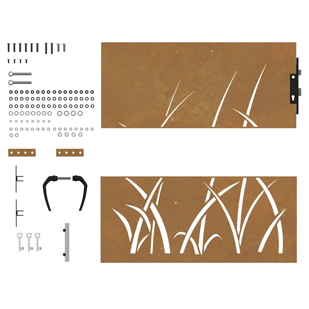 Cancello da giardino 85x100 cm in acciaio Corten con design erba 153221