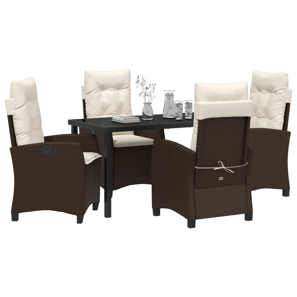 Set da Pranzo da Giardino 5 Pezzi con Cuscini Marrone Polyrattan