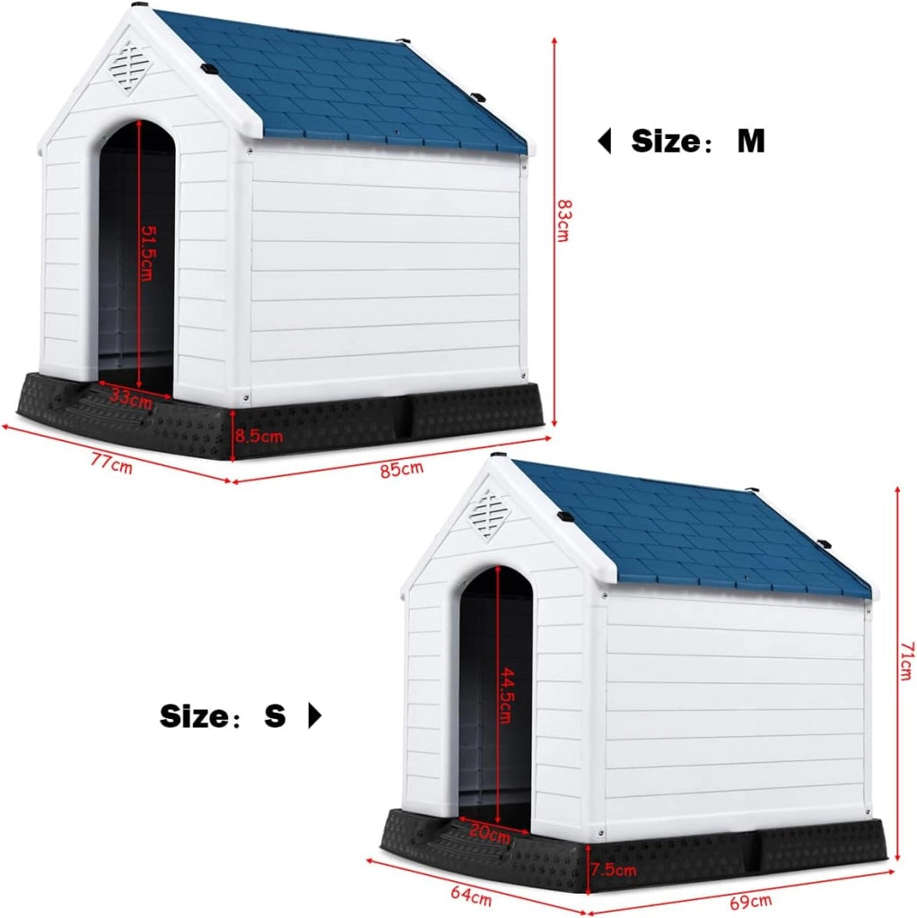 Cuccia per Cani da Esterno Impermeabile, Canile Villa per Cani in PP Resina, Bianco/Blu (85 x 77 x 83 cm)