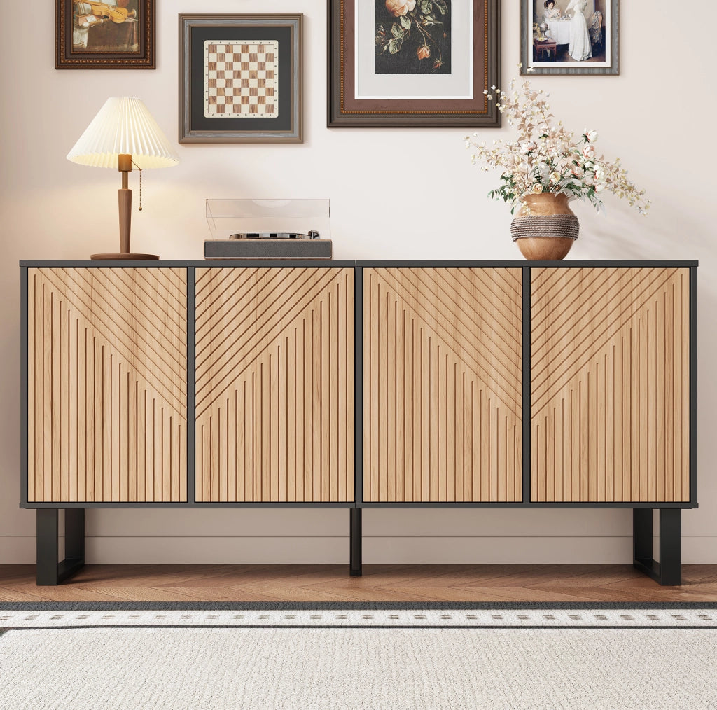 Credenza moderna 160 cm nera e effetto legno con ante 3D