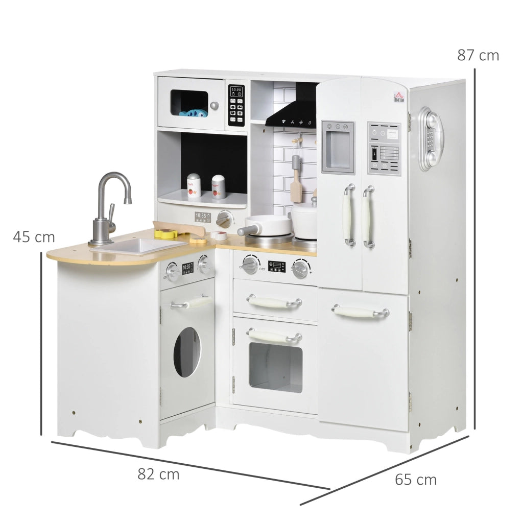 Cucina Giocattolo per Bambini in Legno con Sonori e Accessori ¨C zephmum ¨C 82x65x87 cm Bianco