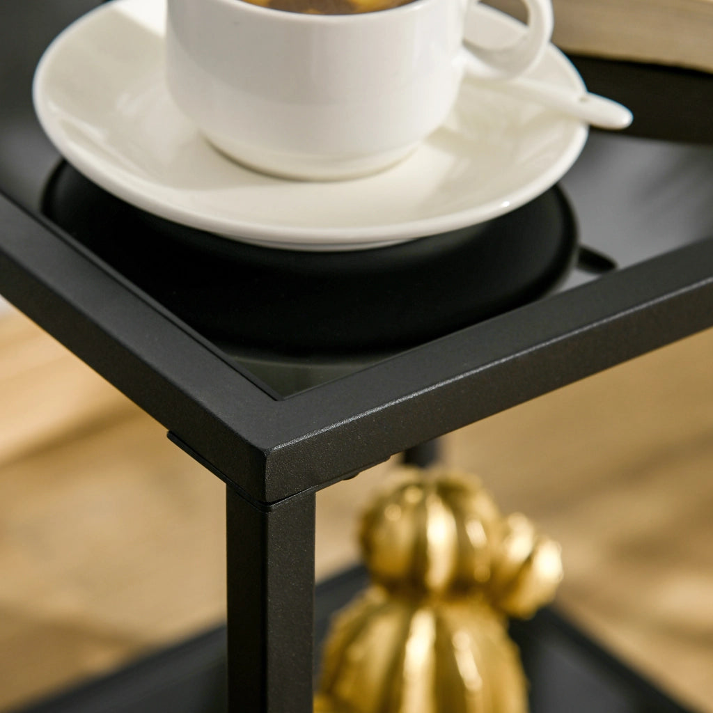 Tavolino da caff¨¨ ¨C Xylo ¨C 2 livelli vetro temperato struttura metallo nero