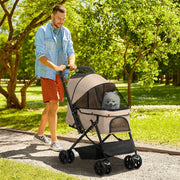 Carrello pieghevole con cesta ampia, finestre in mesh e freni posteriori, poliestere marrone 76,5 × 52 × 95 cm