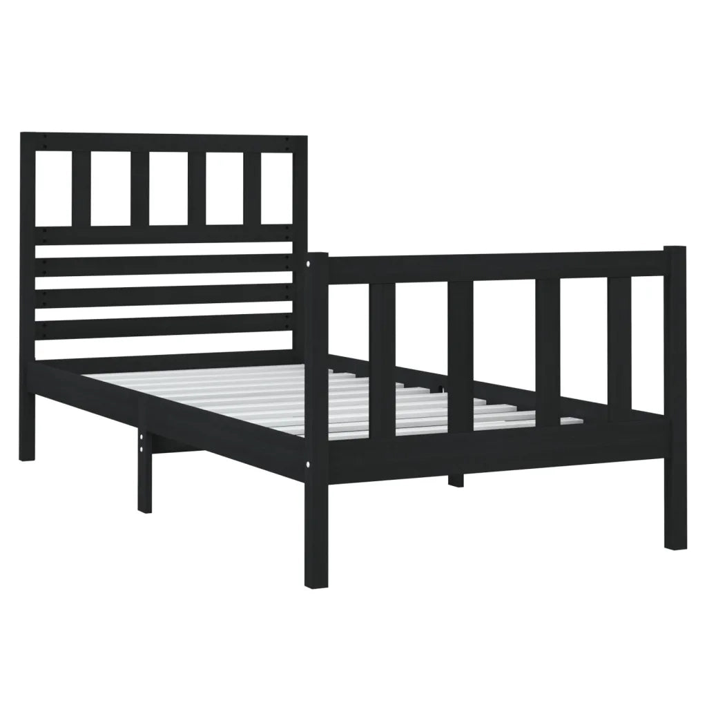 Letto singolo | Letto per adulti | Giroletto Nero 75x190 cm Small Single in Legno Massello