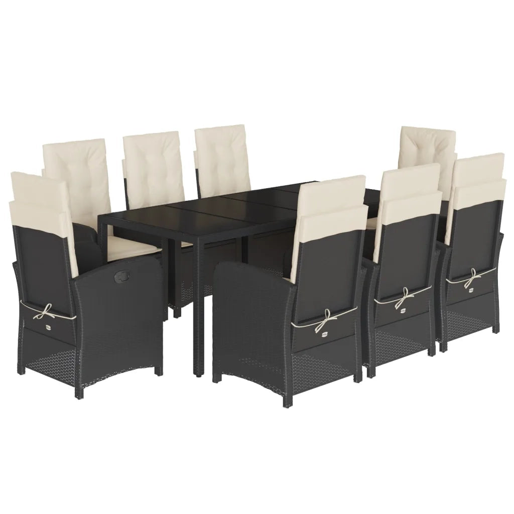 Set da Pranzo da Giardino 9 pz con Cuscini Nero in Polyrattancod mxl 89414