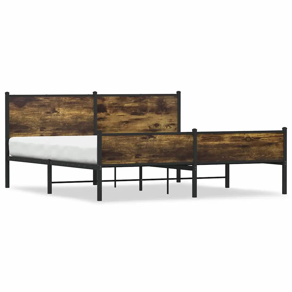 Letto matrimoniale | Letto per adulti | Giroletto senza Materaso in Metallo Rovere Fumo 160x200 cm