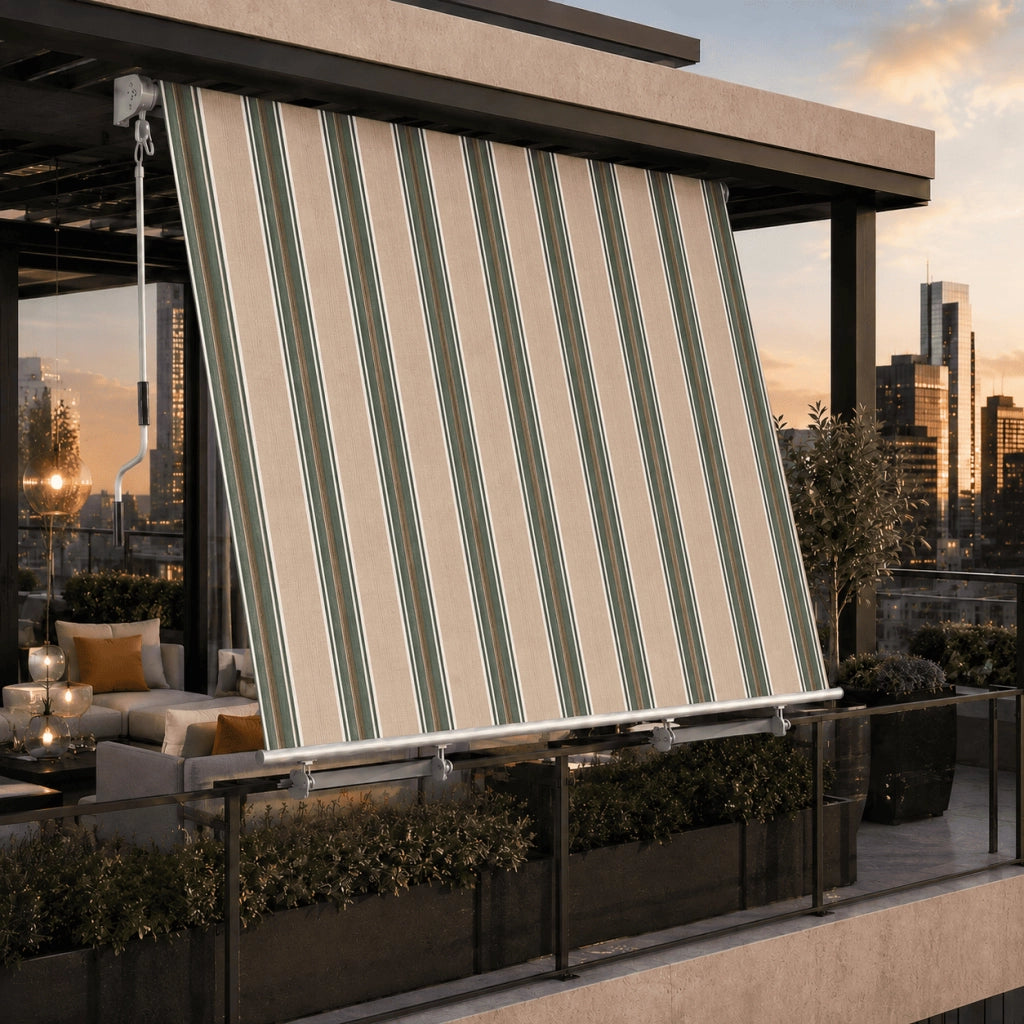 Tenda Da Sole Manuale Con Manovella Tessuto In Poliestere 280G E Struttura In Alluminio Per Ombreggiare Balcone Terrazza Veranda 295x250x50 Cm Beige E Verde