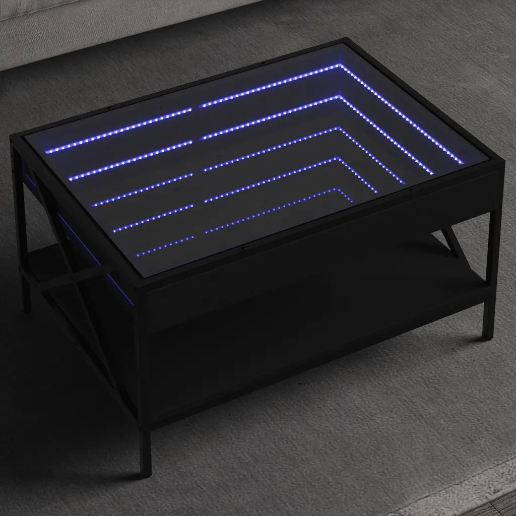 vidaXL Tavolino da Salotto con LED Infinity Nero 70x50x38 cm