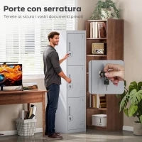 Armadio per Ufficio in Acciaio a 3 Porte Indipendenti con Serratura e 2 Chiavi, 45x38x180 cm, Grigio Chiaro
