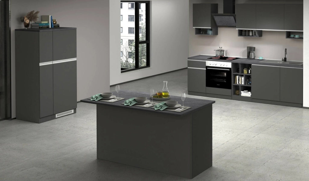 Isola da cucina Tartaro, Tavolo ausiliario portaoggetti, 100% Made in Italy, 155x90h90 cm, Antracite e Ardesia
