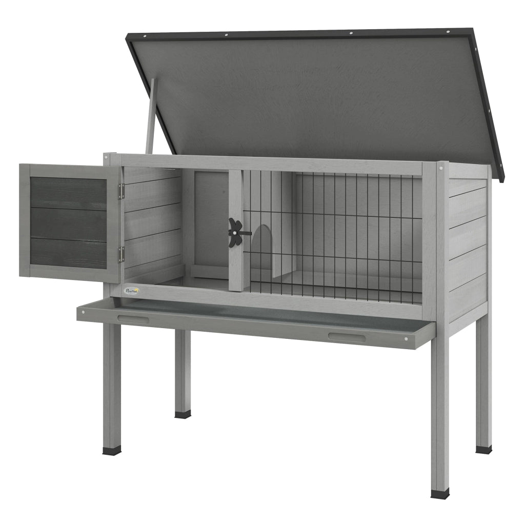 Conigliera Rialzata da Esterni con Tetto Apribile e Vassoio Estraibile 84x43x70 cm in Legno Grigio