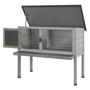 Conigliera Rialzata da Esterni con Tetto Apribile e Vassoio Estraibile 84x43x70 cm in Legno Grigio