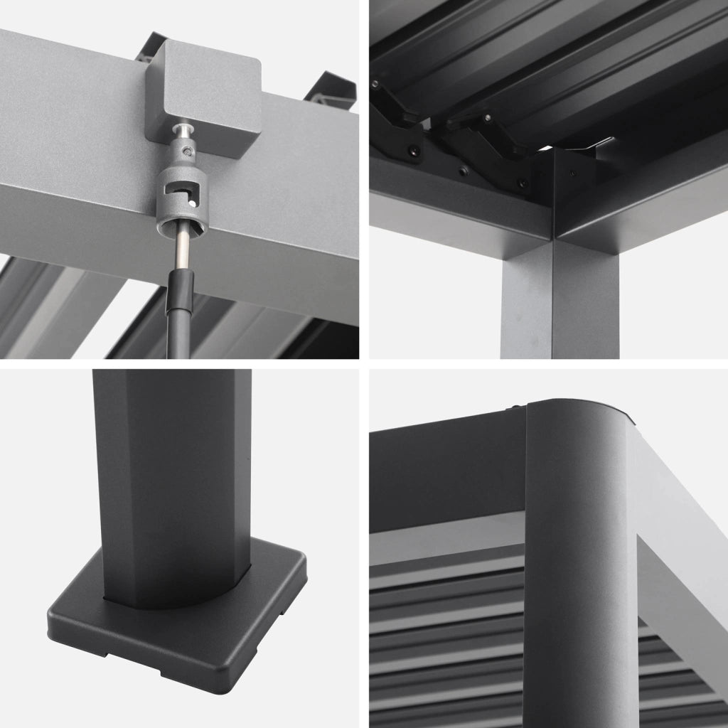 Pergola bioclimatica 3x3 con piedini arrotondati in alluminio e