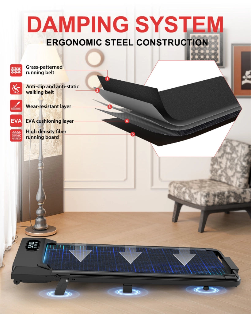 Tapis Roulant Elettrico Pieghevole 1-8 km/h - RATTANTREE - con Inclinazione, Display a LED, Supporto per Tablet - Portante 145kg - Nero