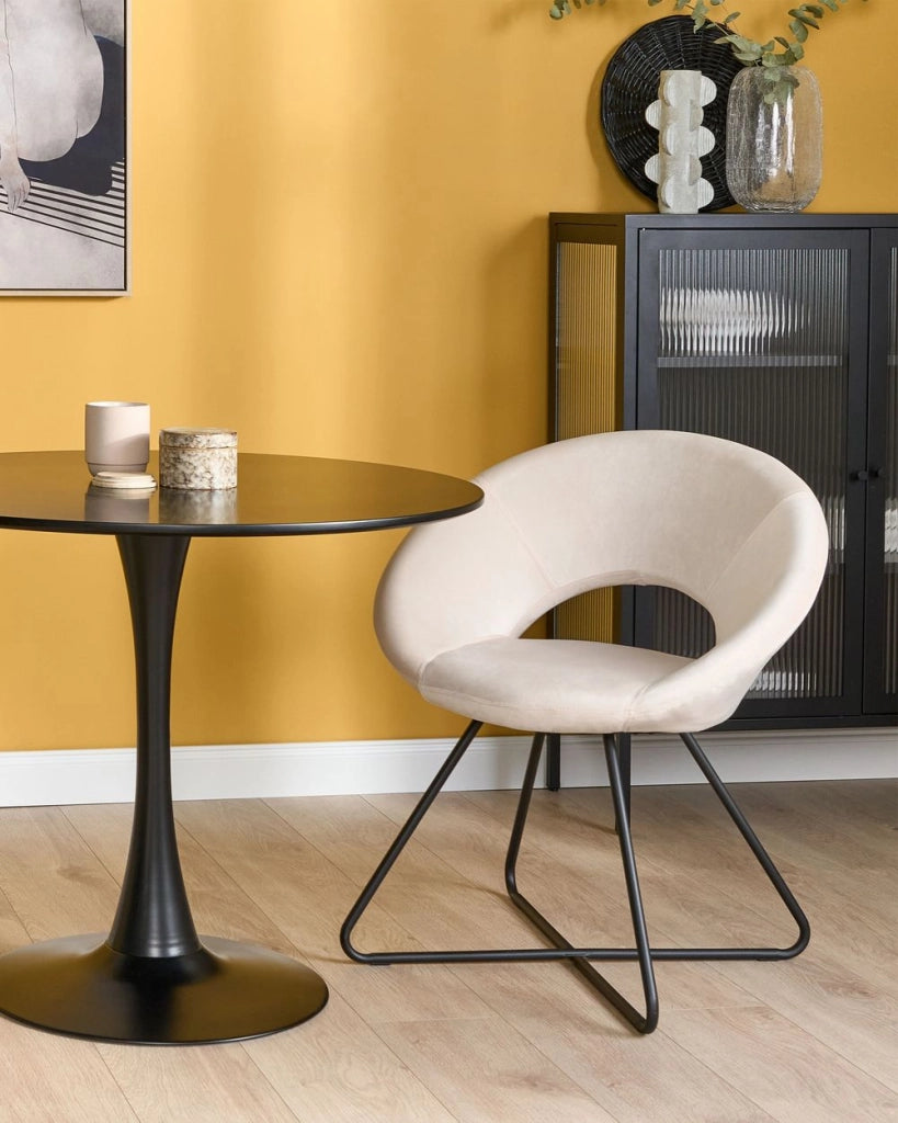 Poltrona imbottita in velluto senza braccioli con base a croce bianco sporco Struttura in acciaio Design retrò