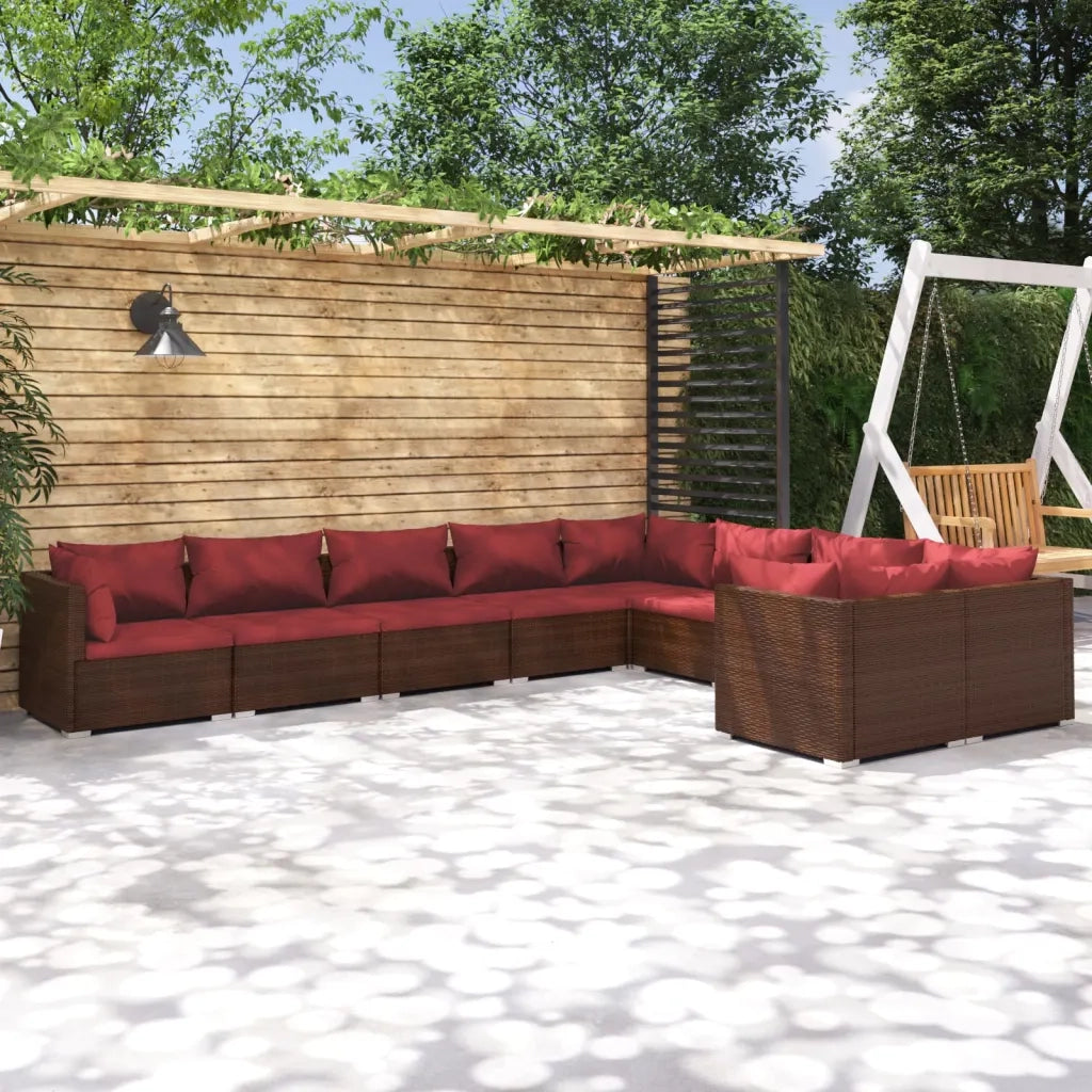 Set Divani da Giardino 9 pz con Cuscini in Polyrattan Marrone cod mxl 37900