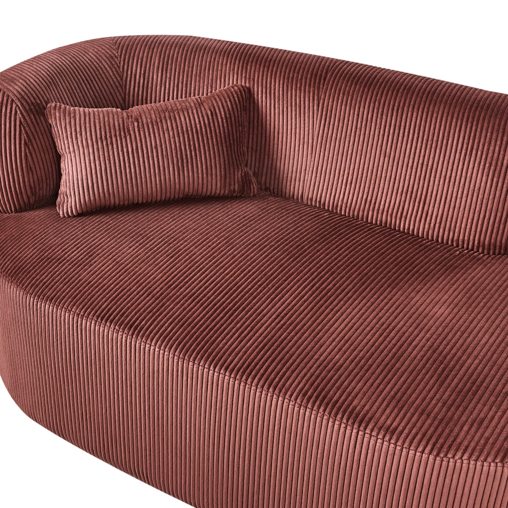 Chaise longue con rivestimento in velluto a coste rosso e cuscino decorativo lato sinistro